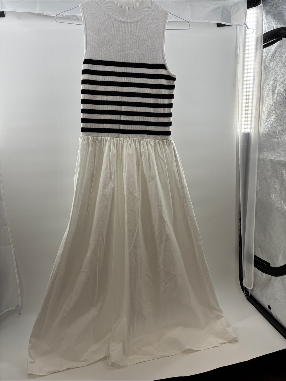 Sleeveless Striped Maxi Skirt Dress in White and Black